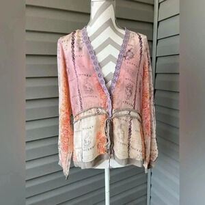 J.Jill Hobo Sheer 100% Rayon Open Front Lace Trim Sz M